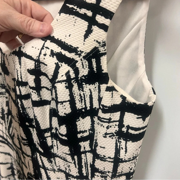 Black Label by Evan Picone Black & White Pleated Fit & Flare Dress Size 8 - Picture 7 of 13
